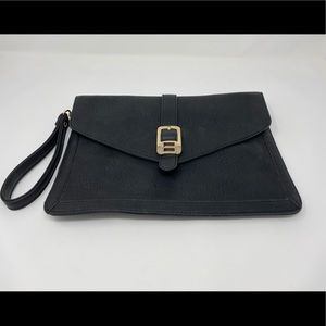 Black leather clutch with detachable wrist strap